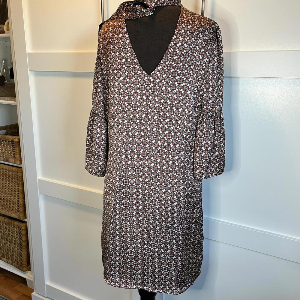matty m Rust Patterned Dress with Bell Sleeves - Picture 2 of 9